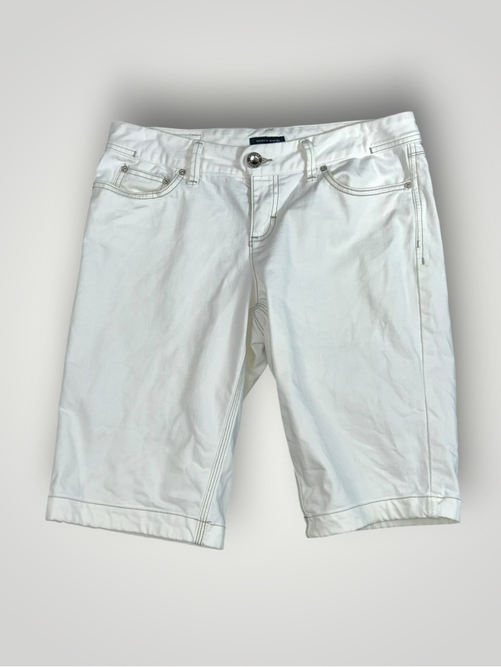 Tommy Hilfiger Women’s White Denim Shorts with Navy Logo Detail